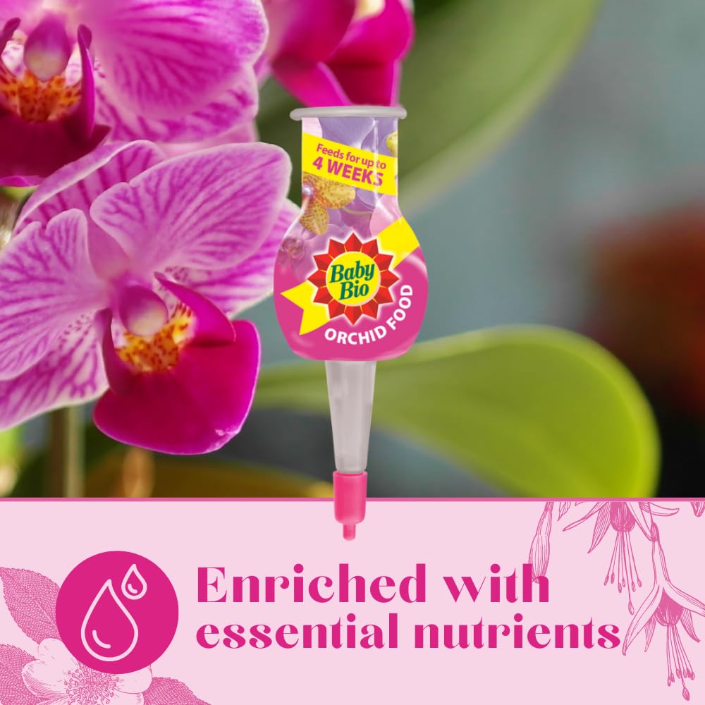 Baby Bio Automatic Orchid Drip Feeders, 4 x 40ml - Ready To Use Plant Food - Easy Care for Supporting Healthy Growth and Vibrant Flowering