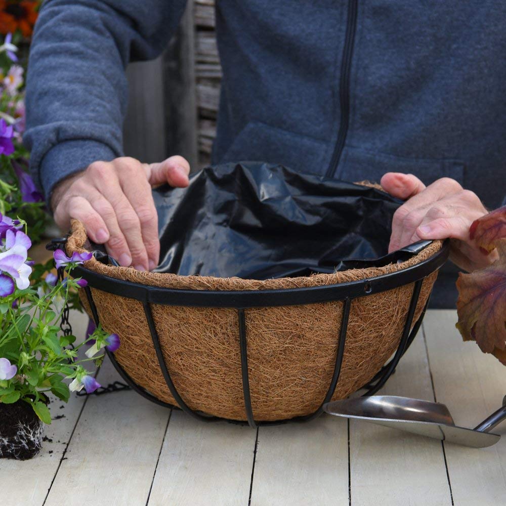 Thompson & Morgan Natural Garden Hanging Baskets & Liners Perfect for Trailing Plants and Flowers 30cm Metal Hanging Basket Frames & Coconut Husk Liners (2)
