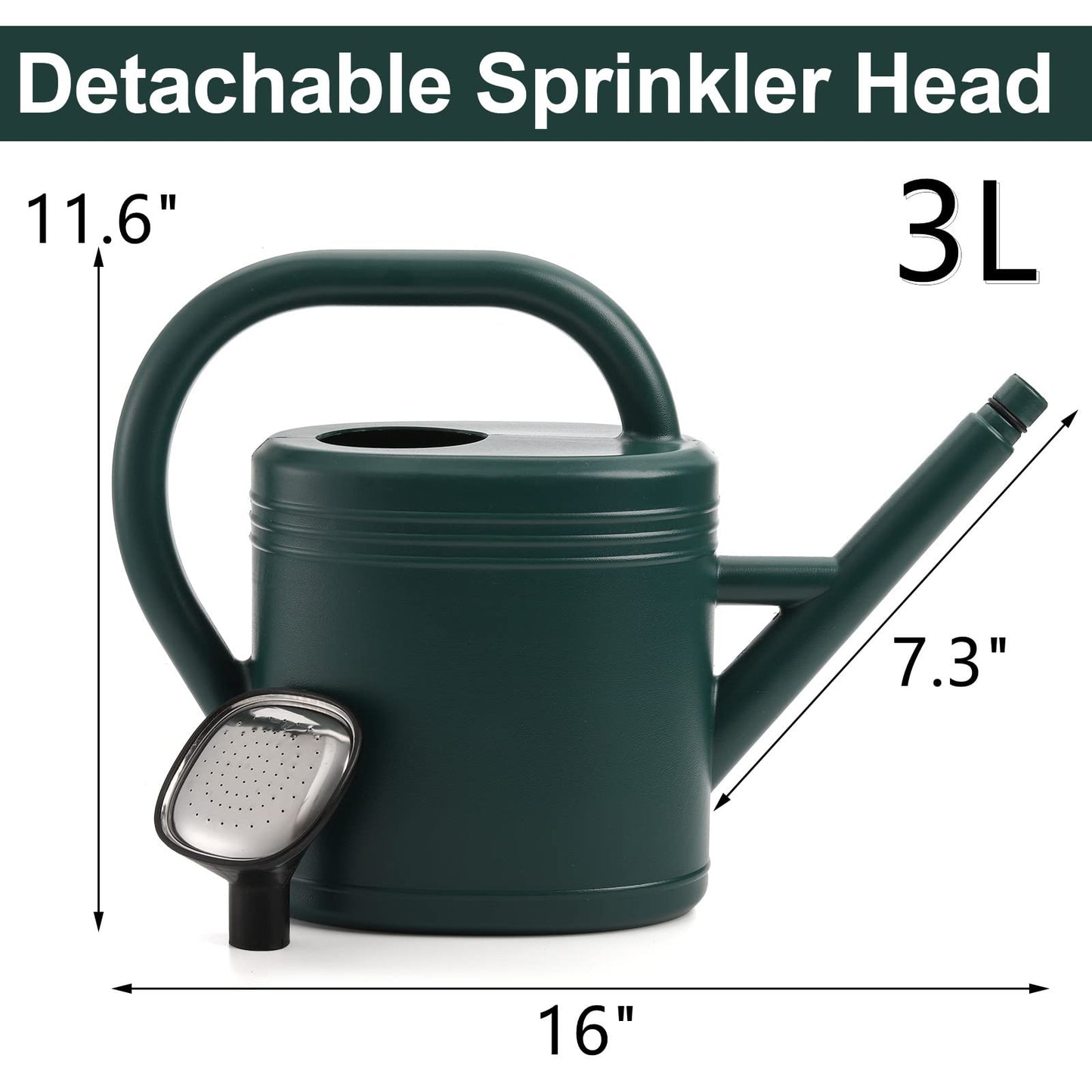ZOOFOX Green 1 Gallon Plastic Watering Can with Detachable Sprinkler Head for Indoor, Outdoor, and Garden Plants