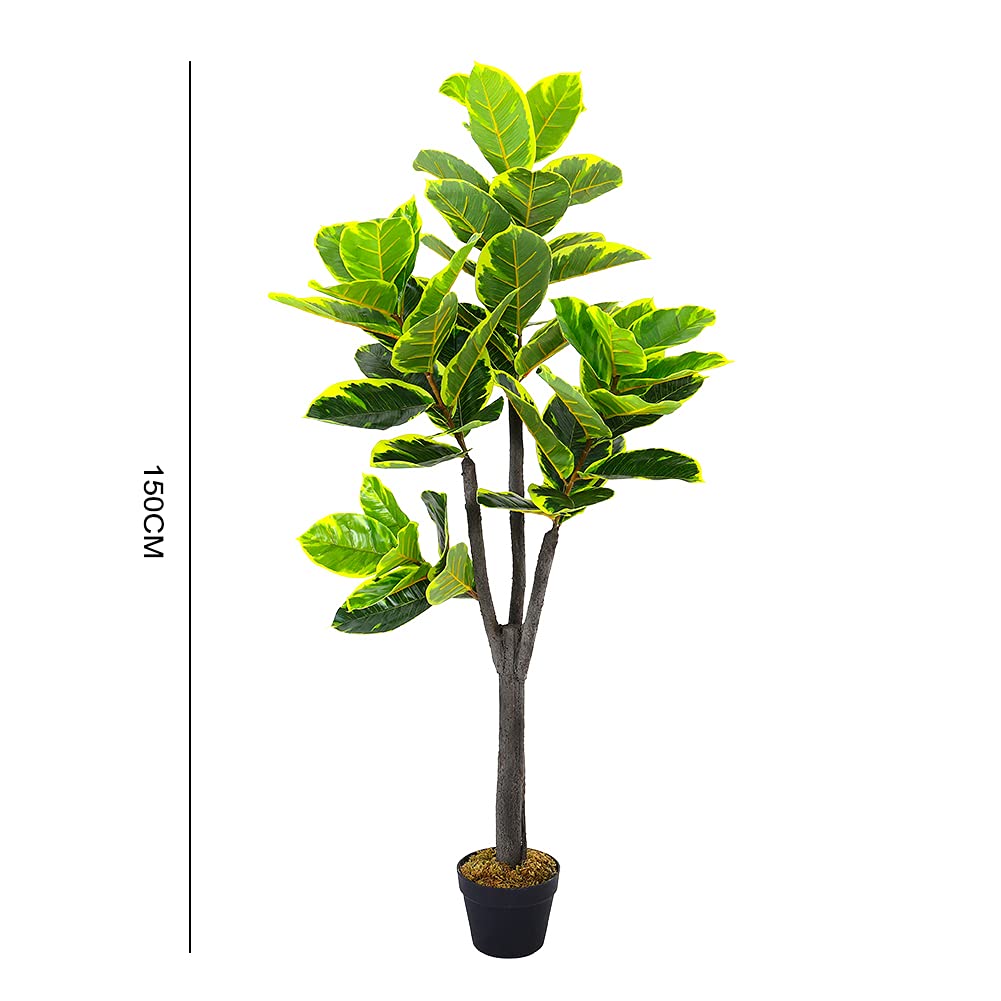 Warmiehomy Artificial Ficus Tree 150cm/5ft Tall Fake Rubber Plant Large Realistic Faux Trees in Pot All Year Green Low Maintenance Plastic Indoor House Plant for Home Office Decor