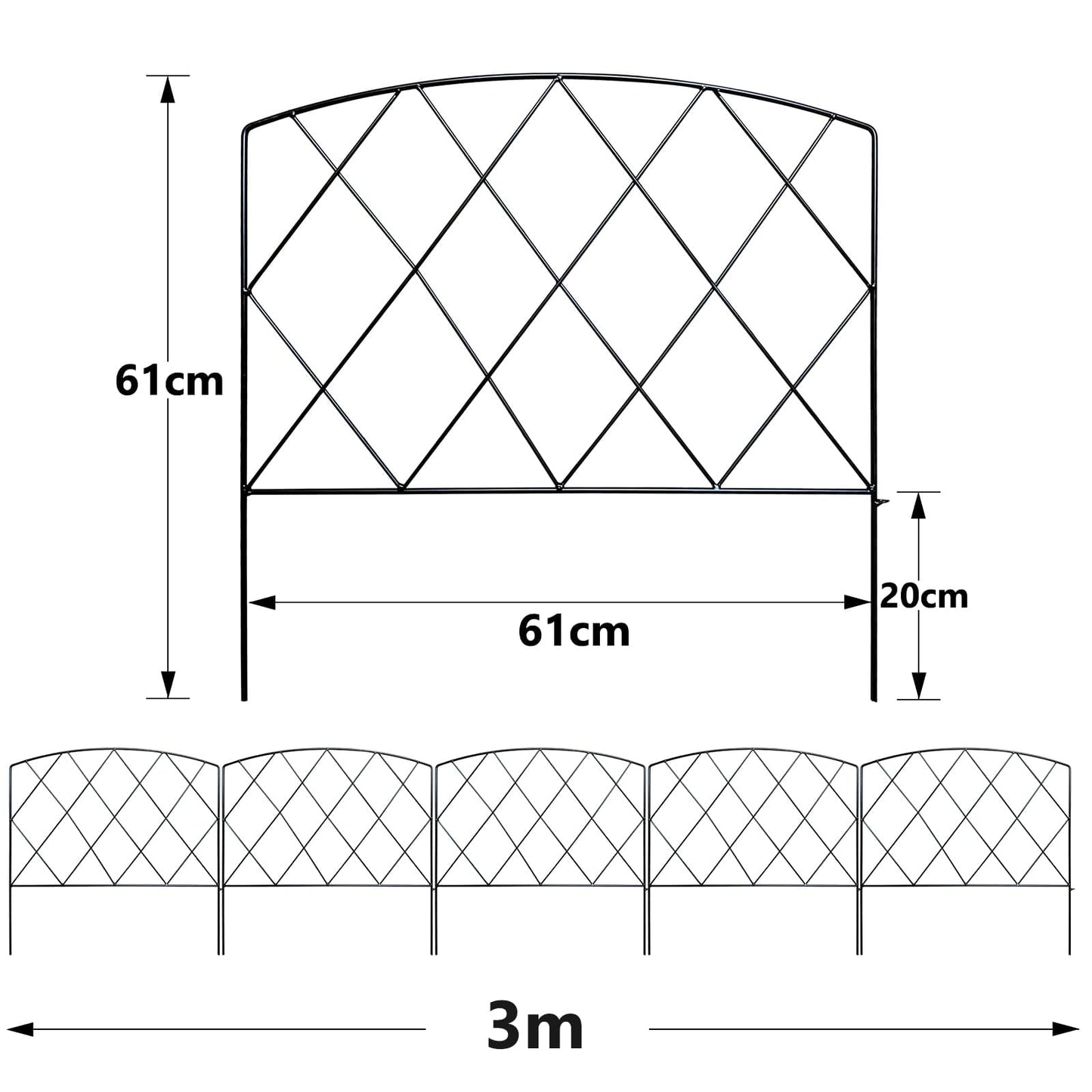 Thealyn Decorative Garden Fence 60cm (H) x 3m (L) Rustproof Metal Fence Panels No Dig Fence for Dogs Yard Patio Animal Barrier Flower Bed