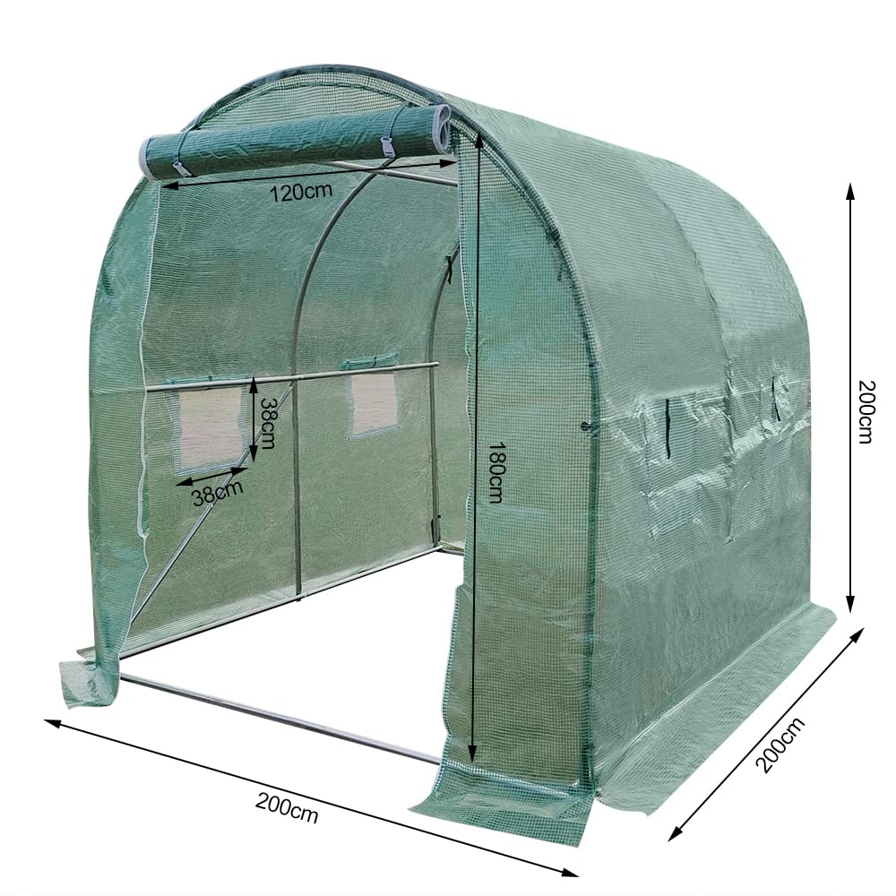 Walk In Polytunnel Outdoor Garden Greenhouse with Roll Up Door Steel Frame (2x2x2m)