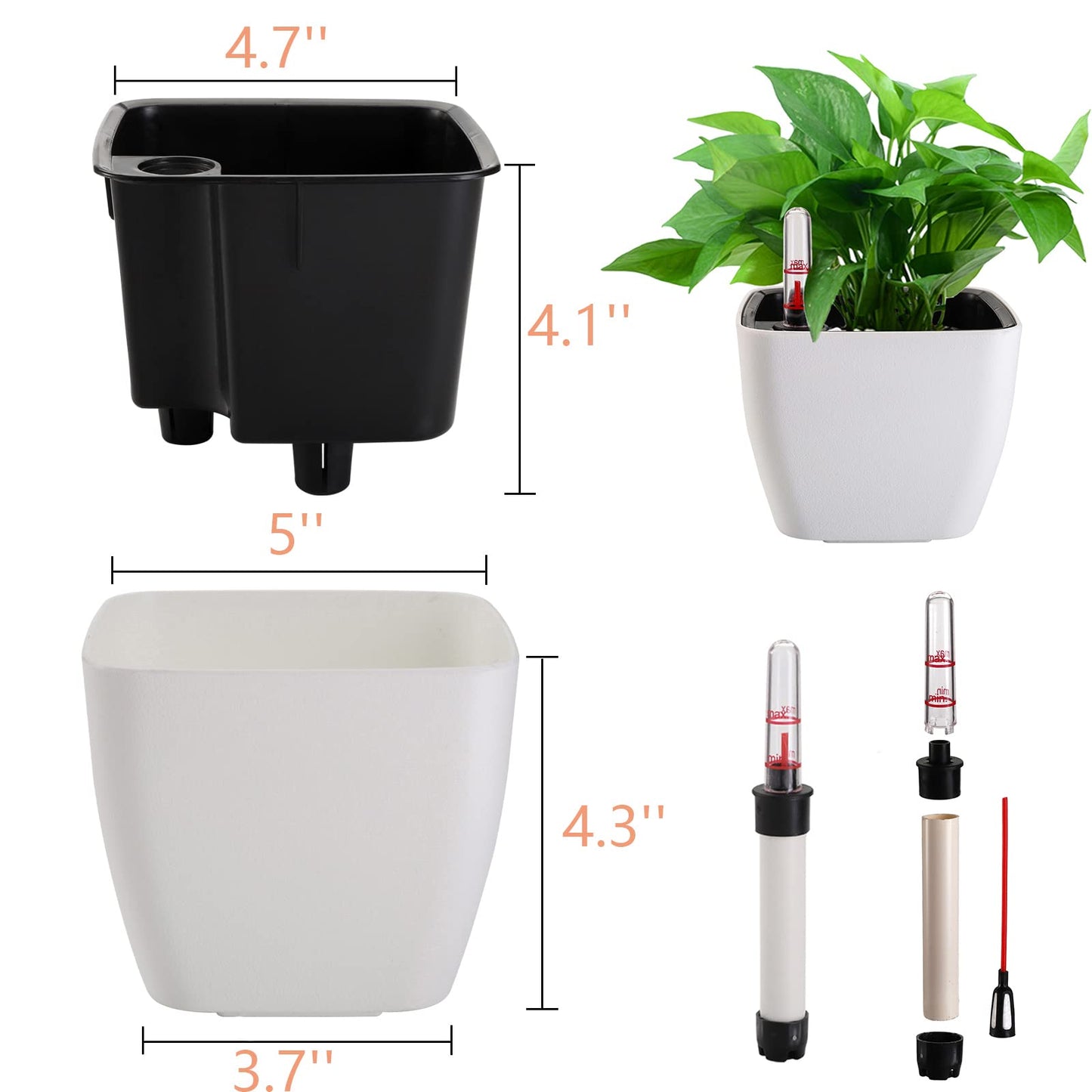 Yarlung Self Watering Planters with Water Indicator – 5 Inch, 6 Pack