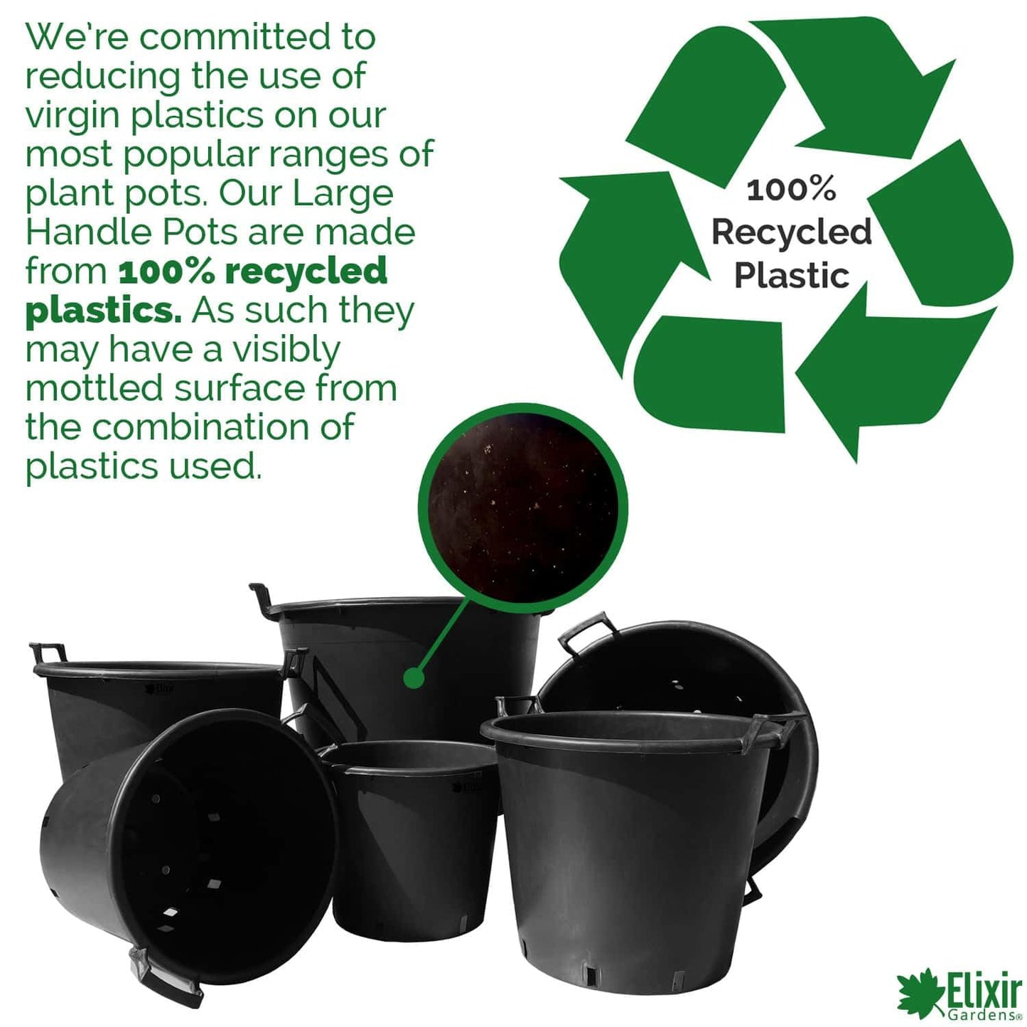 Elixir Gardens Large Recycled Plastic Plant Pot/Tree & Shrub Pots with Handles | 30, 35, 50, 75, 80, 95, 110 & 130 L Plastic Planter Pots in 1-10 Quantities | 45/50 Litre x 1