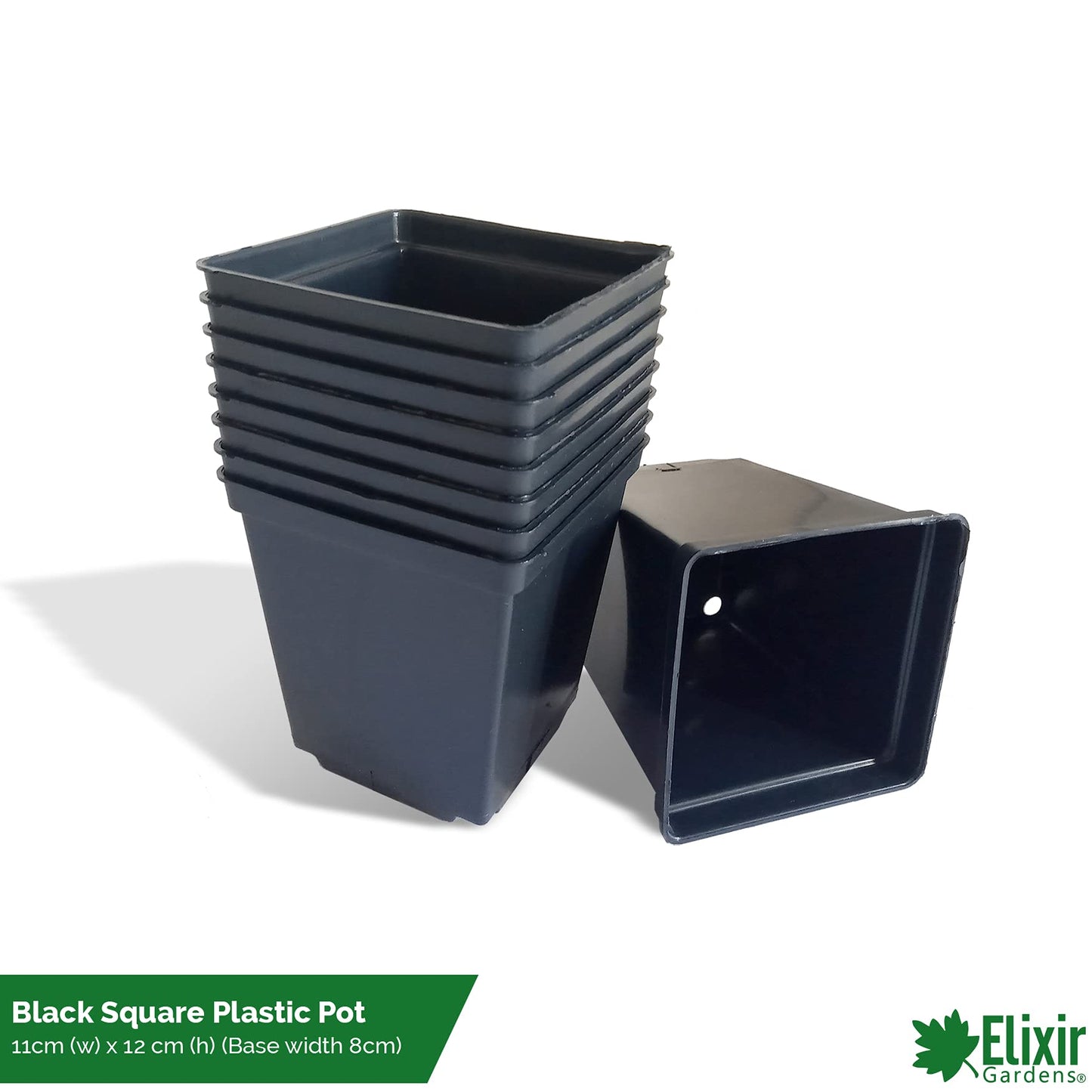 Elixir Gardens 50 x Square Plant Pots | Black Recycled Plastic Hydroponic seed Seedling | 11cm x 11cm x 12cm