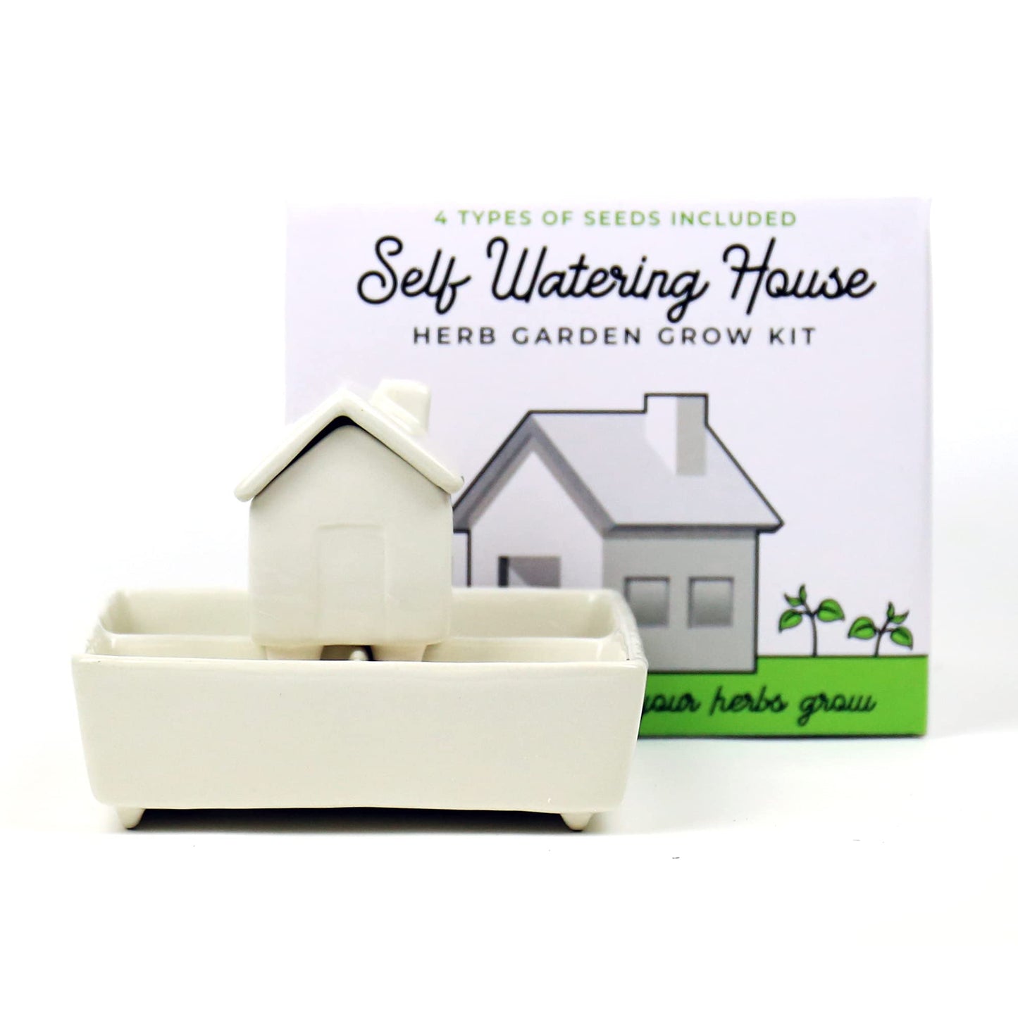 Gift Republic Self Watering House Herb Grow Kit Basil Rosemary Thyme Parsley Seeds Kitchen Garden Gift, White