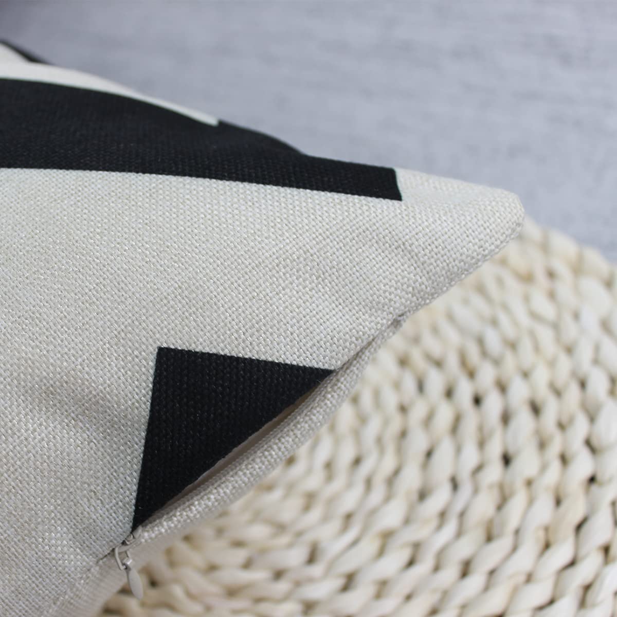 OYIMUA Set of 4 Boho Decorative Cushion Covers Black 18x18 Linen Geometric Throw Pillow Covers 45 x 45cm Square Pillowcases for Outdoor Furniture Garden Bench Living Room Sofa Farmhouse Decor