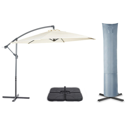VonHaus Parasol with Base & Waterproof Cover, 3M Cantilever Banana Umbrella for Outdoor, Garden, Patio, Sunshade Canopy with Hand Crank, Tilt & Rotate Function, UV30- Protection, Air Vent, Steel Frame