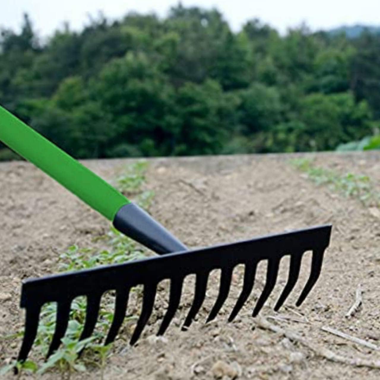 OptiProducts® 12 Teeth Garden Rake Heavy Duty Soil Rake, Carbon Steel Rake for Gardening, Garden Rakes Metal With Steel Handle, Gardening Tool