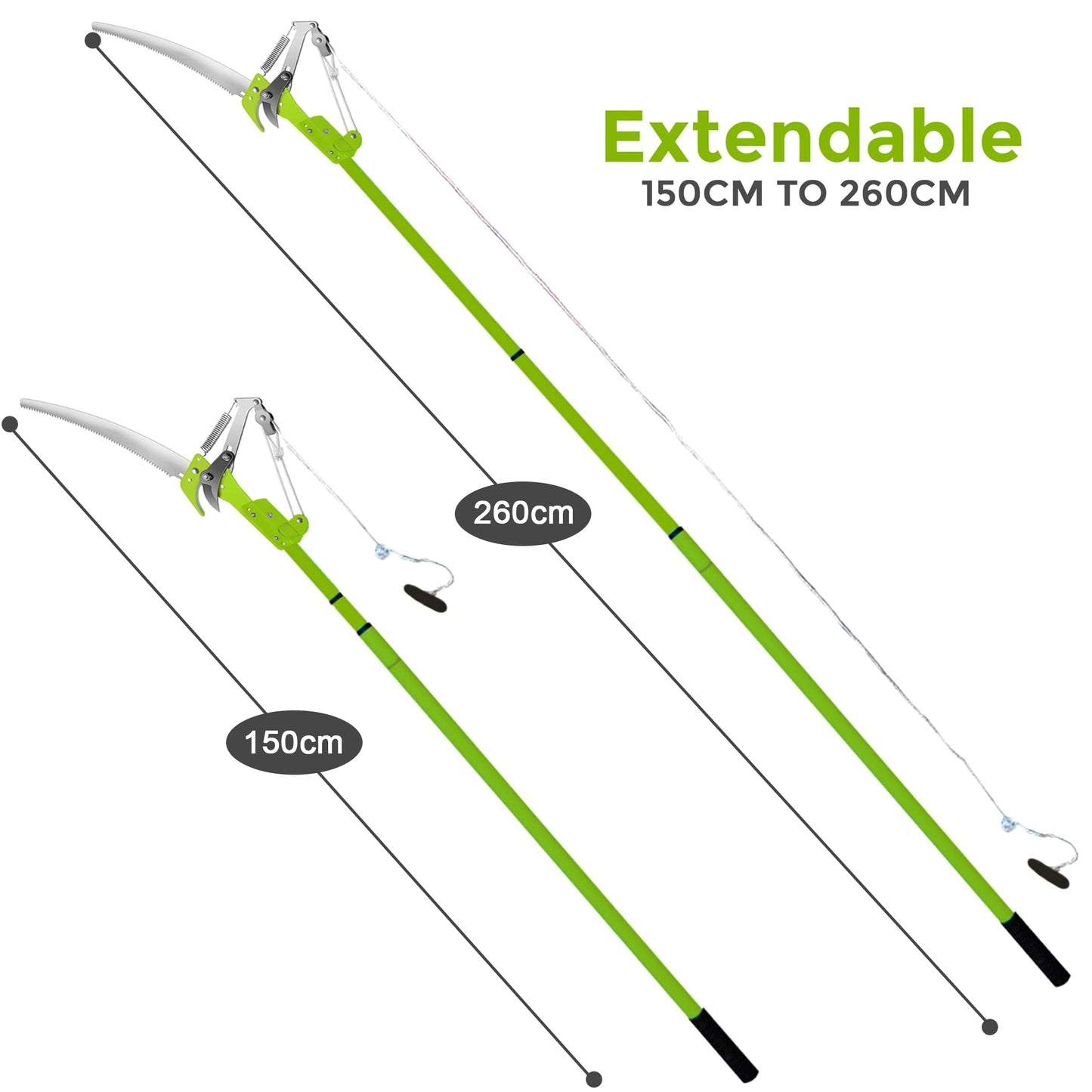 Crystals Telescopic Tree Lopper, Gardening Heavy Duty Long Reach Loppers, Extendable Ratchet Pulley Pole Pruner Hand Garden Loppers, Extending Tree Pruning Branch Cutter - 30cm Saw, Metal