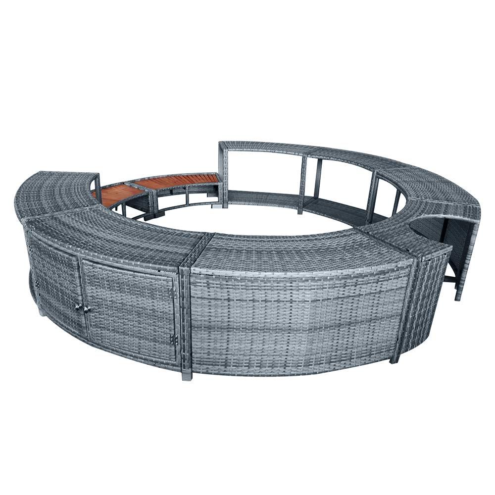 Panana Rattan Spa Surround Hot Tub Surround Swimming Pool Spa Accessory Wicker Weave Furniture Garden Shower Outdoor Patio Lawn Backyard (Mixed Grey)