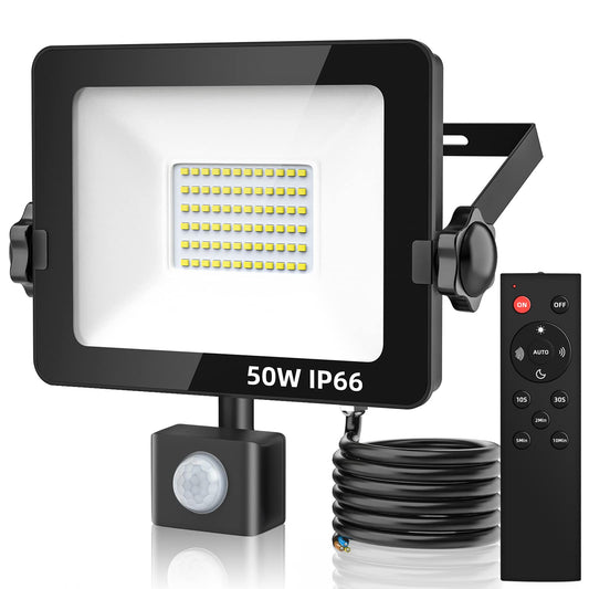 Aomeya Motion Sensor Outdoor Security Light, 50W 4750 Lumen LED Floodlights with PIR Sensor, IP66 Waterproof Motion Sensor Outdoor Wall Light with Remote Control for Garden, Backyard, Garage (50W)