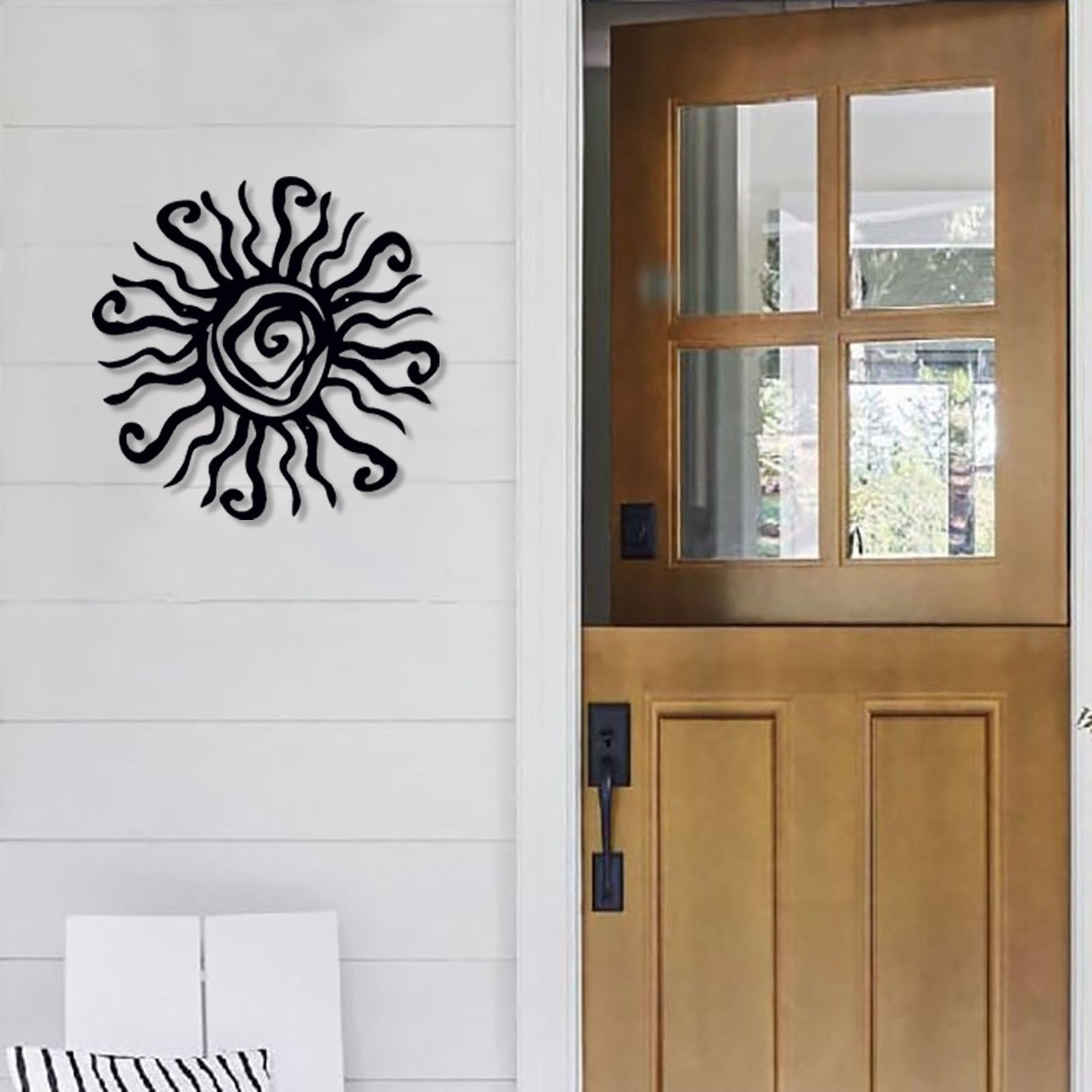 Huspox 40cm Wacky Sun Metal Wall Art Indoor Outdoor Decor - Black Rust Proof Wall Sculpture - Hanging Wall Art Ideal for Bedroom Garden Home Patio and Farmhouse