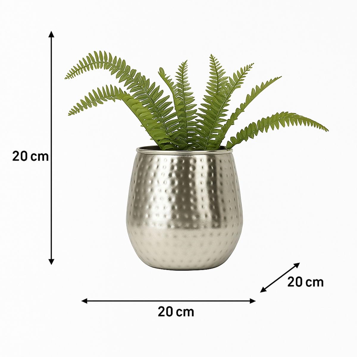 Melody Maison Silver Hammered Metal Planter, 20x20cm, Indoor Plant Pot, Small House Plant Pot