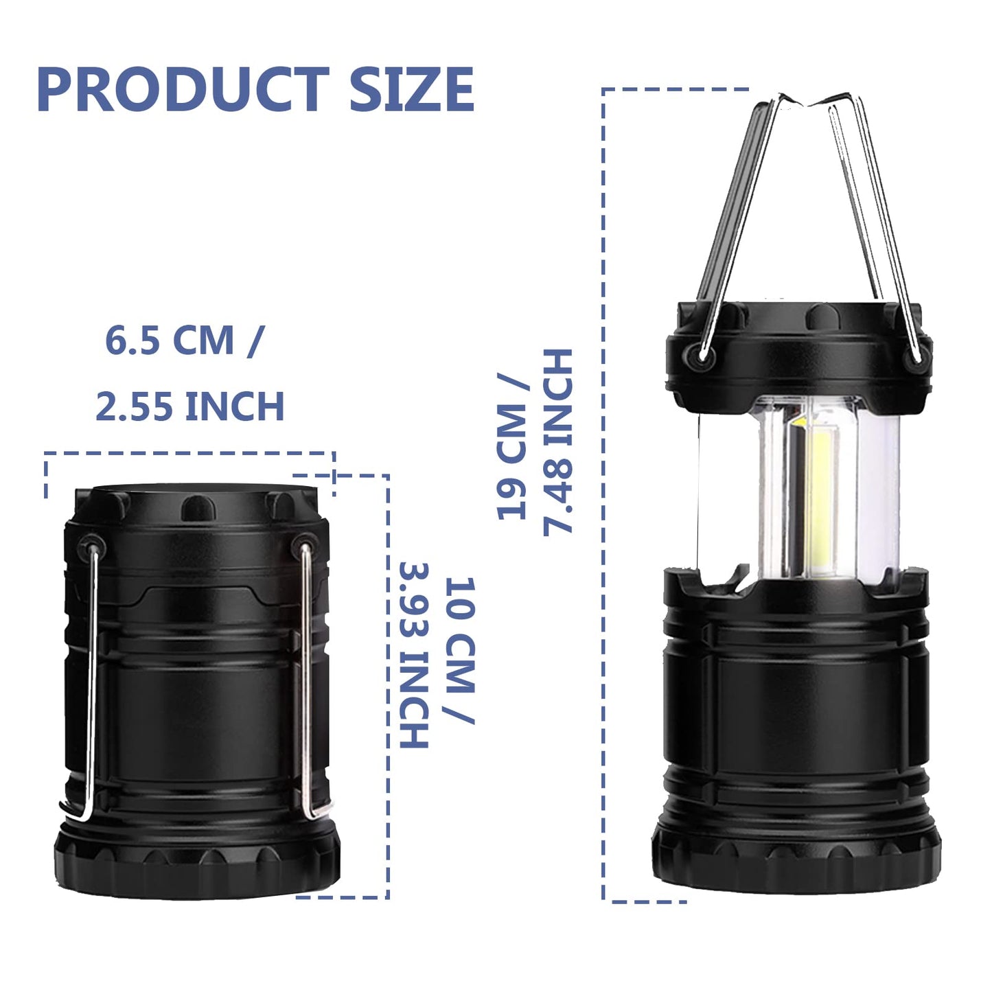 Jsdoin Camping Lights, 2 x Camping Lantern Battery Operated Portable LED Camping Lamp with Foldable Hook, Tent Lights Waterproof Outdoor Hanging Lamp for Emergency, Hiking, Camping, Black