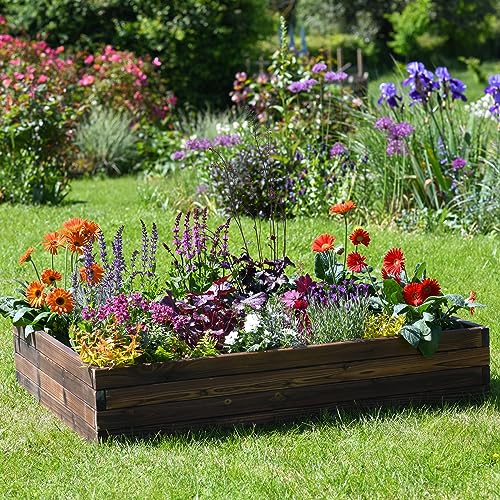 Wooden Raised Garden Planter Treated Fir Wood Outdoor Flower Trough Herb Vegetable Bed in 3 Sizes Bottomless Assembly Required (Medium 80x60cm)