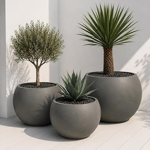 40cm Dark Grey Rustic Bowl Planter Stone Finish