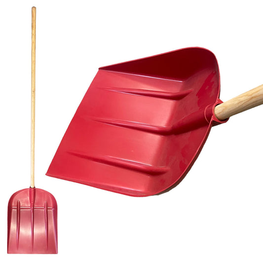 Heavy Duty Snow Pusher – 30cm Wide Plastic Head, 120cm Long Wooden Handled Multipurpose Shovel for Snow and Garden Debris