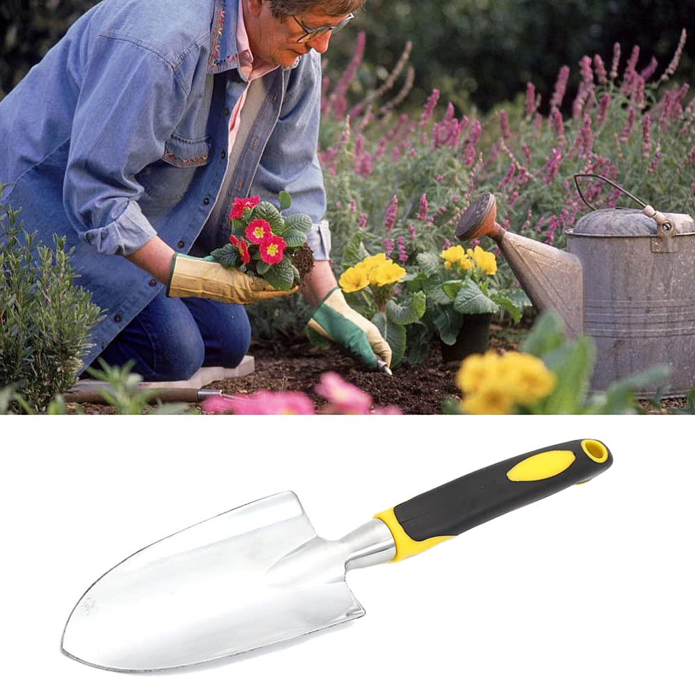 TINGFENG Garden Shovel Hand Tool Stainless Steel Small Garden Shovel For Digging Planting Rust Proof Hand Shovel With Soft Rubber Handle Measuring Depth Mark