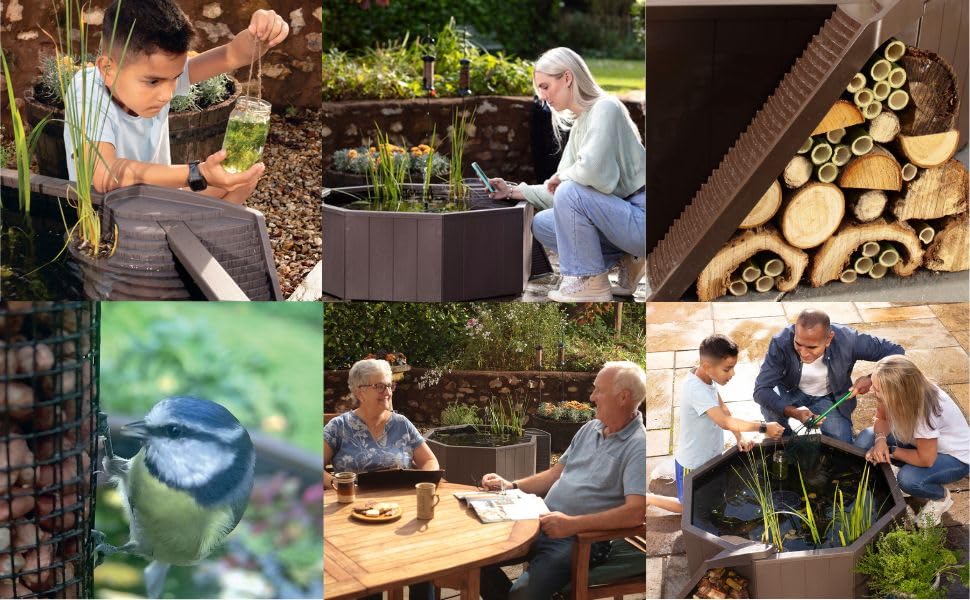 Blagdon Liberty No Dig Nature Pool, Raised Pond for Garden or Patio, Click Fit Easy Construction, with Floating Solar Fountain Pump, Bird Landing Platform, Wildlife Access Ladder and Planting Pocket