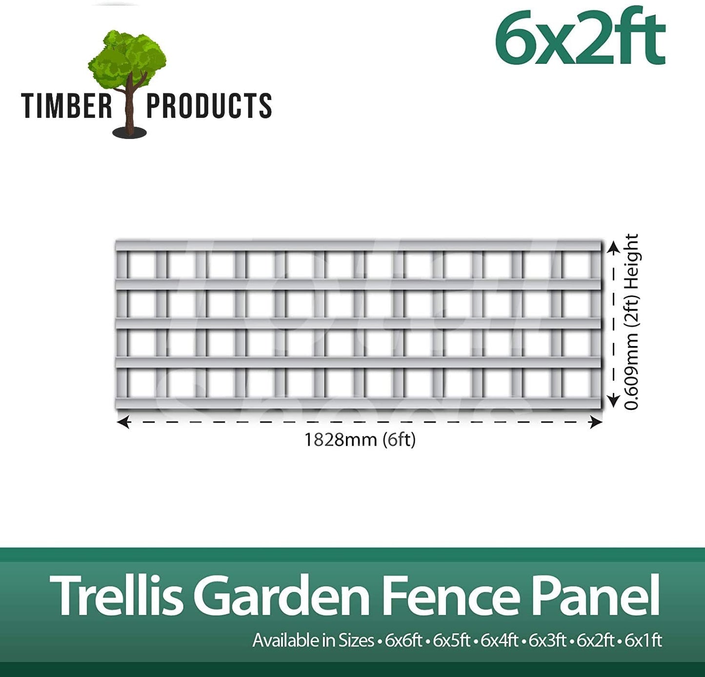 Timber Products 6x2 Wooden Square Trellis Fence Panels (1.83m x 0.60m) 6ft x 2ft Lattice Trellis
