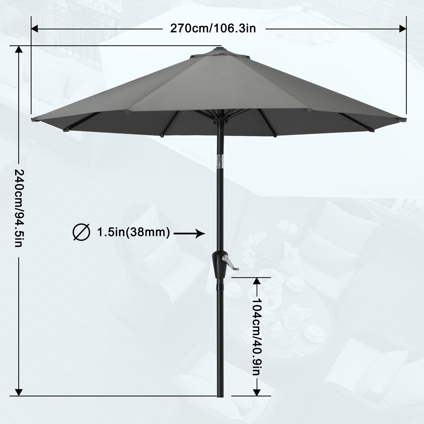 MasterCanopy Patio Umbrella for Outdoor Market Table -8 Ribs(2.7M,Dark Grey)
