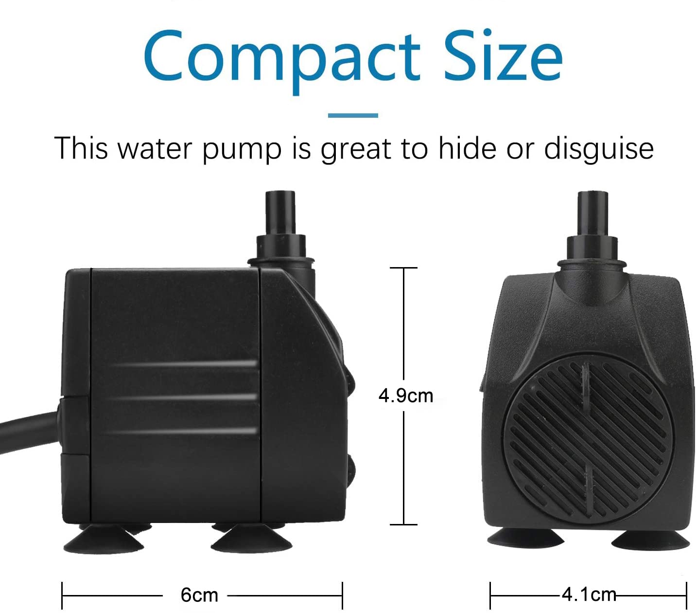 BARST - 350L/H Submersible Pump - Ultra Quiet Water Pump (7W) with 4 Strong Suction Cups and 3 Nozzles - for Aquariums, Ponds, Hydroponics, Water Fountains