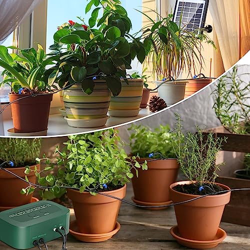SoulBay Solar Irrigation System, Self Automatic Greenhouse Watering Systems Drip Irrigation System Kit with Timer and 150cm Hose for Garden Indoor Outdoor Plants Lawn Potted Balcony Vegetables