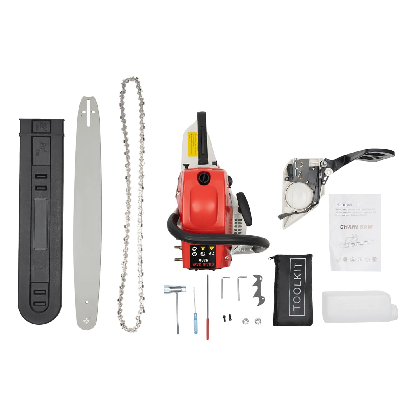 52cc Petrol Chainsaw, 2.0kW 2-Stroke 22 inch Wood Cutting Chainsaw, 7500rpm High-Speed Performance, Manual Pull-Start Handle