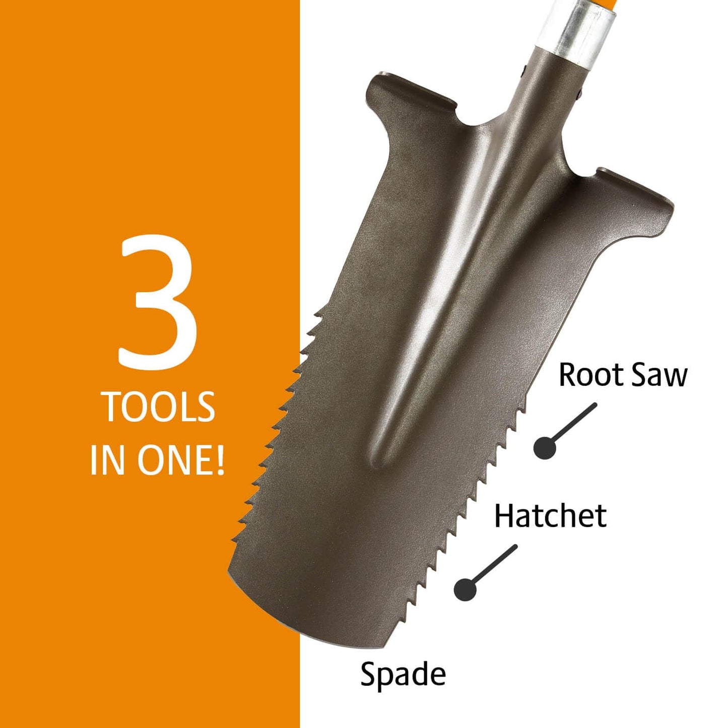 Coopers of Stortford - Root Shovel - Heavy Duty Carbon Steel Digging Spade - Serrated Edge Garden Tool - Cuts Through Roots - Comfort Grip Handle