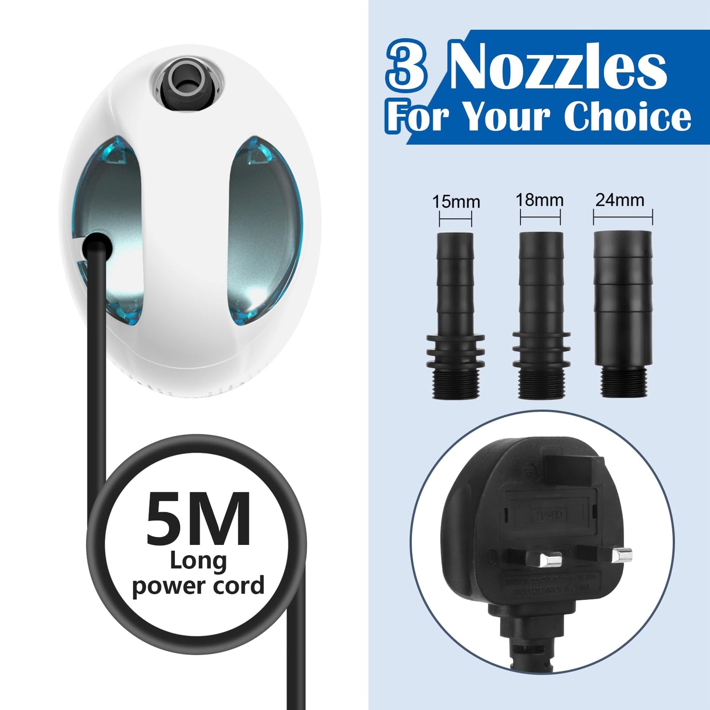 BAITAI Submersible Water Pump(3500L/H,75W),Ultra Quiet Water Feature Pump with 5m Power Cord,3 Nozzles for Fish Tank, Pond, Aquarium, Statuary, Hydroponics,Pool & More