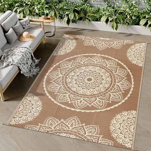 Famibay Reversible Outdoor Rug 120x180cm Brown Beige