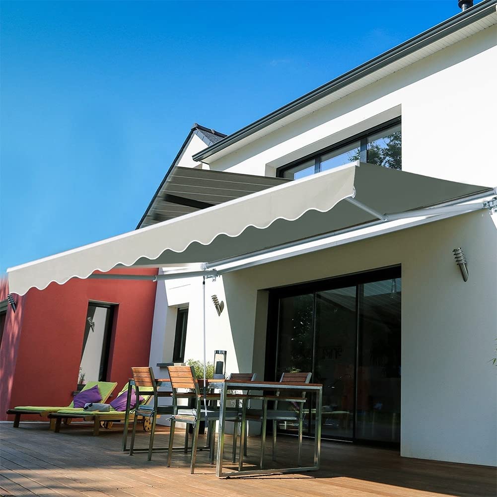 The Fellie DIY Manual Garden Awnings Patio Awning Retractable Canopy Outdoor Sun Shader, 4m x 3m, Grey