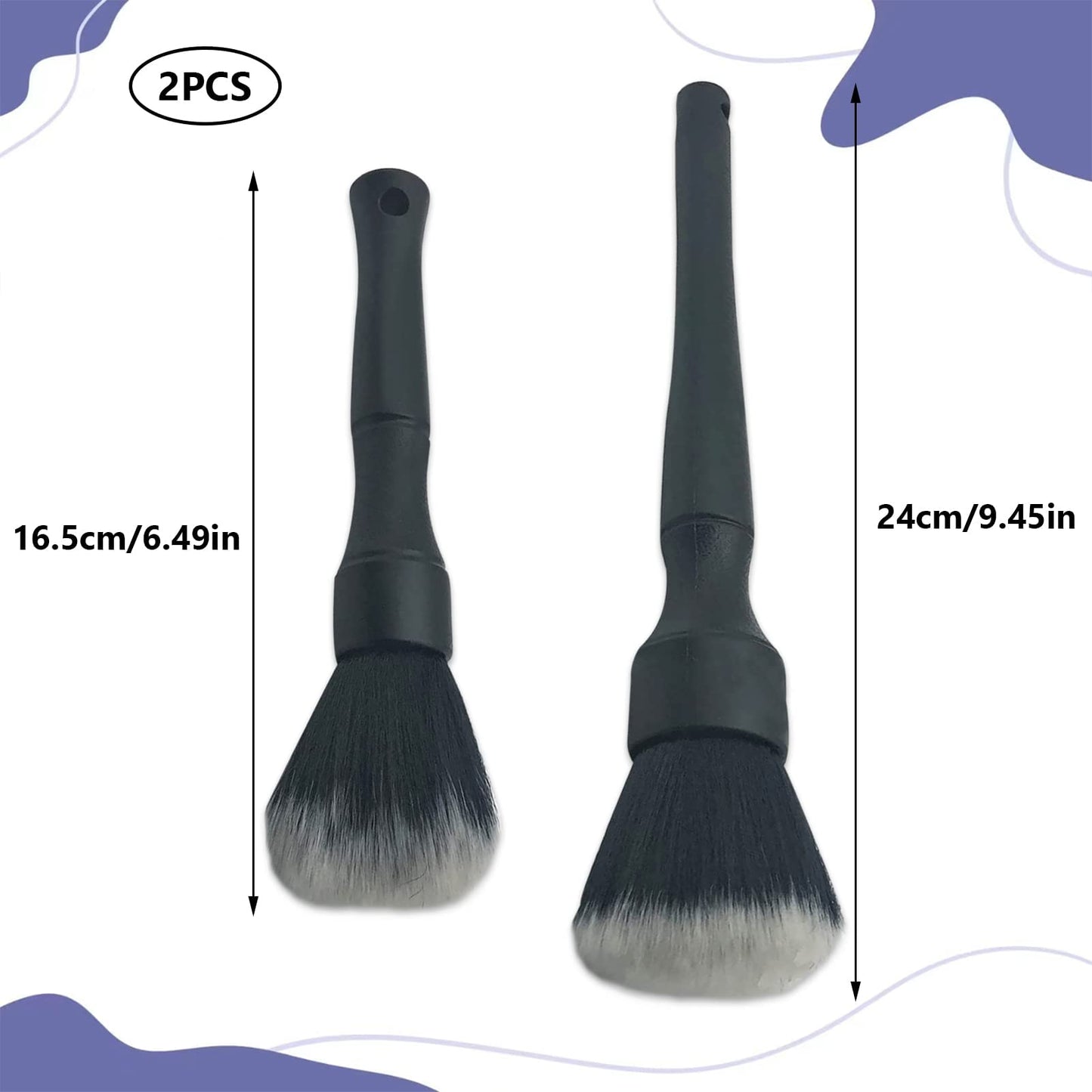 Car Detailing Brush Artificial Fiber 2 PCS Ultra Soft Synthetic Bristles Black Car Brush Interior Leave No Trace Easy Cleaning for Detail of Car, Motorcycle