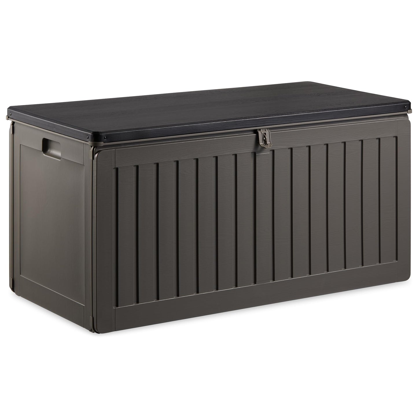 VonHaus Garden Storage Box 270L – Outdoor Utility Chest Organiser – Weatherproof Plastic, Lockable Lid, Sliding Bar Hinge, Carry Handles, Portable – For Garden, Patio, Balcony, Decking – Grey, Black