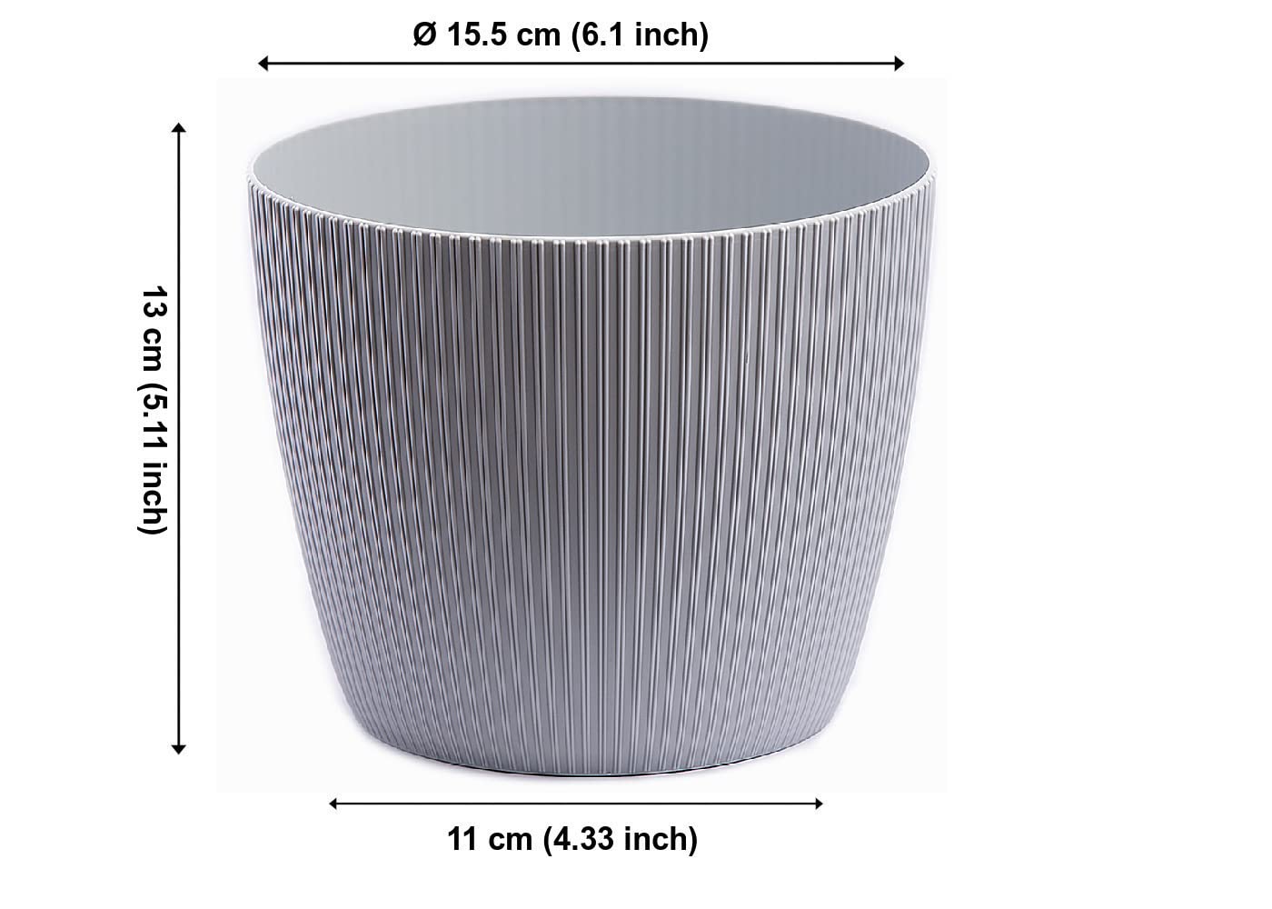 Home Garden Ornaments Plant Pots Indoor 15.5cm Diameter – Round and Plastic Plant Pot of Light Grey Colour – Striped Flower Pot – Decorative Flower Pots Outside (Ø15.5cm, Light Grey)