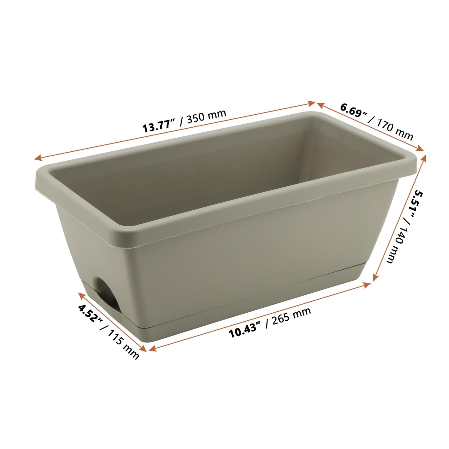 LEXININ 6 PCS 35 x 17 x 14cm Grey Rectangular Window Planter, Plastic Window Boxes with Trays, Flower Box Planter for Garden Patio Home