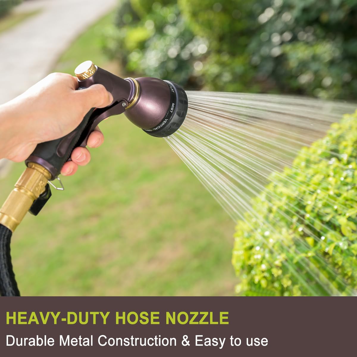 FANHAO Heavy Duty Garden Hose Pipe Spray Gun, 100% Metal Hose Gun with 8 Spray Patterns, High Pressure Hose Nozzle with Non-Slip Grip for Watering Plants & Lawns, Washing Cars & Pets -Bronze