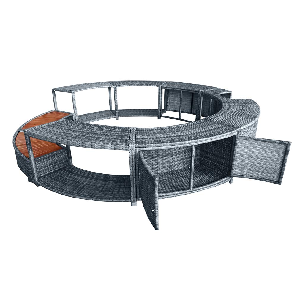 Panana Rattan Spa Surround Hot Tub Surround Swimming Pool Spa Accessory Wicker Weave Furniture Garden Shower Outdoor Patio Lawn Backyard (Mixed Grey)