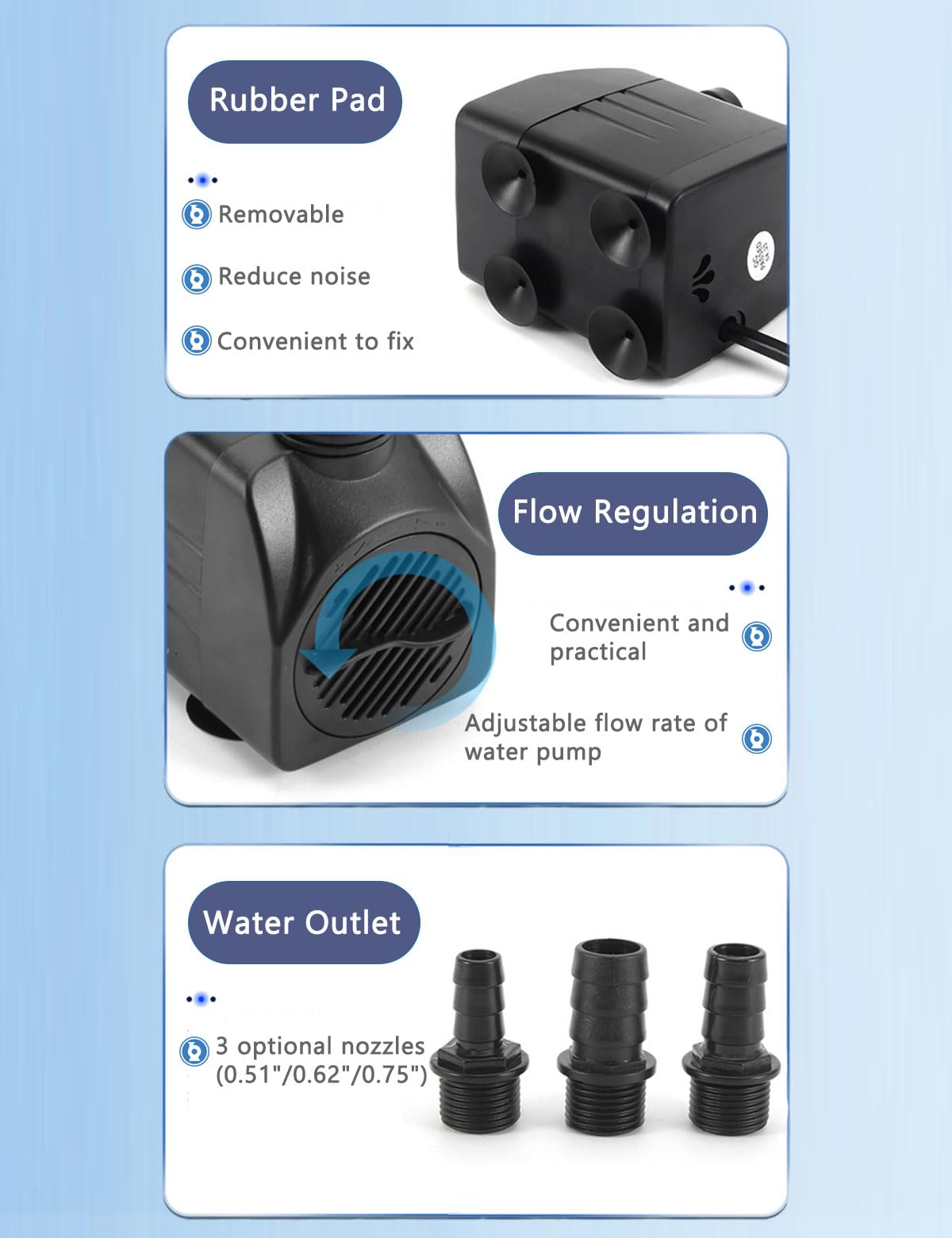 KINGYEENUO Aquarium Pump, Water Pump, Pond Pump, Submersible Pump 25W, 400GPH(1500L/H), 3 Nozzles, with 8.2ft High Lift, Ultra Quiet Water Pump for Aquariums, Fish Tank, Pond Fountain, Hydroponics