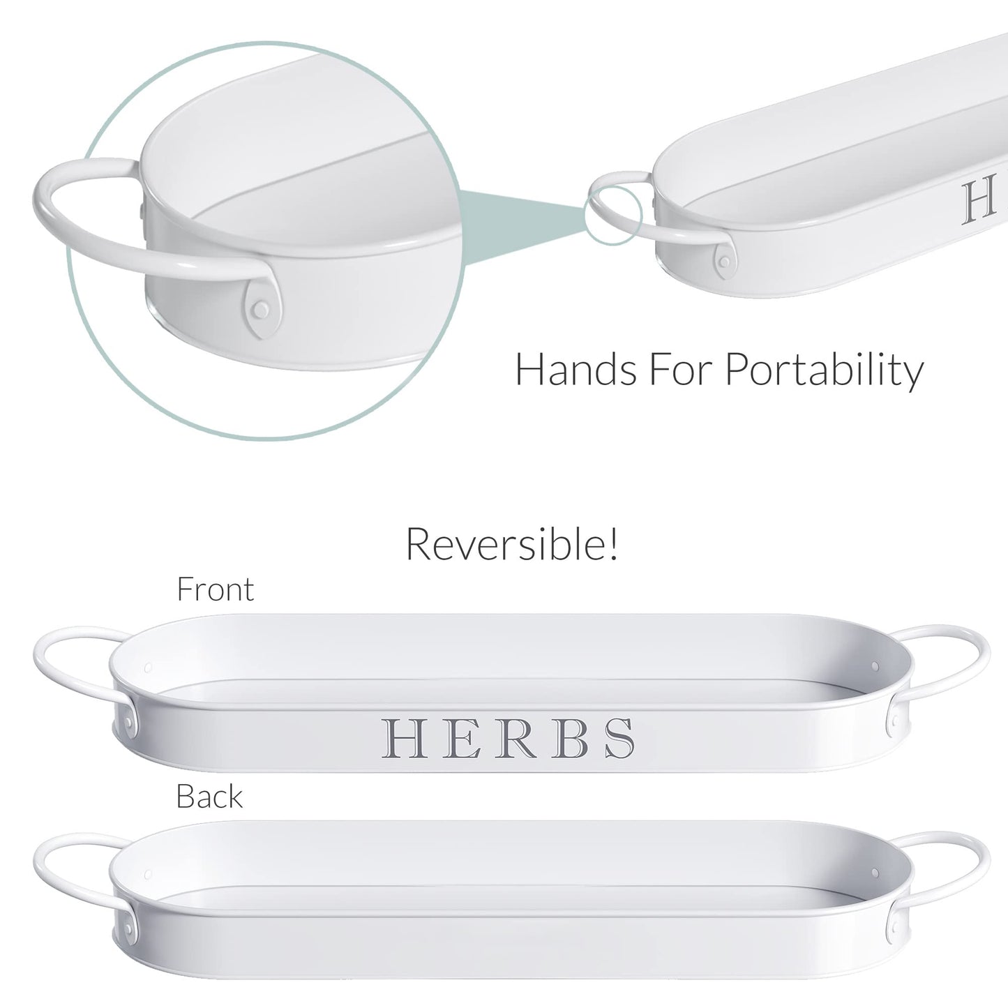 Barnyard Designs Herb Pot Planter Set with Tray for Indoor Garden or Outdoor Use, Decorative White Metal Succulent Potted Planters for Kitchen Windowsill