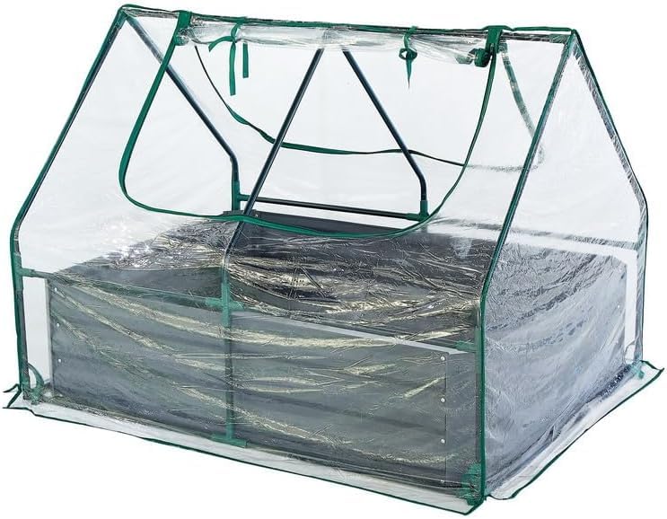 Raised Garden Bed with Greenhouse - 125 x 95 x 92 cm Compact Small Greenhouse With Metal Garden Bed included, Steel Frame, Clear PVC Cover, Zipped Roll up Windows For Plants, Vegetables, Garden