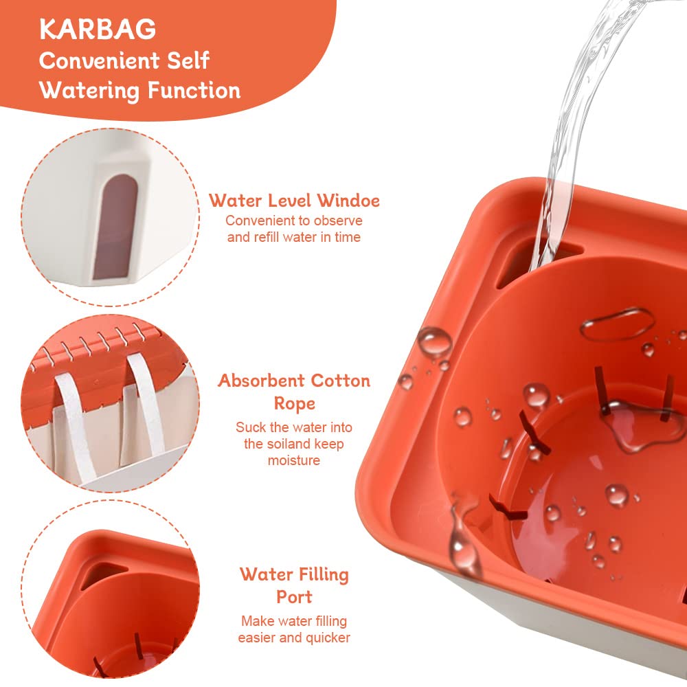 KARBAG Set of 3 Self Watering Plant Pots, 10.6inch Windowsill Herb Planter Box Rectangular Plastic Flowerpots Modern Decorative Flower Pot with Visual Water Level Window for Indoor Outdoor Patio