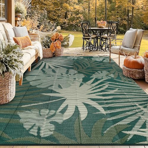 Homcomodar Outdoor Rugs 150x245cm Portable Camping Mat Reversible Mats Lightweight Plastic Straw Rug UV Resistant Patio Rug for Balcony Beach BBQ Deck(Green)