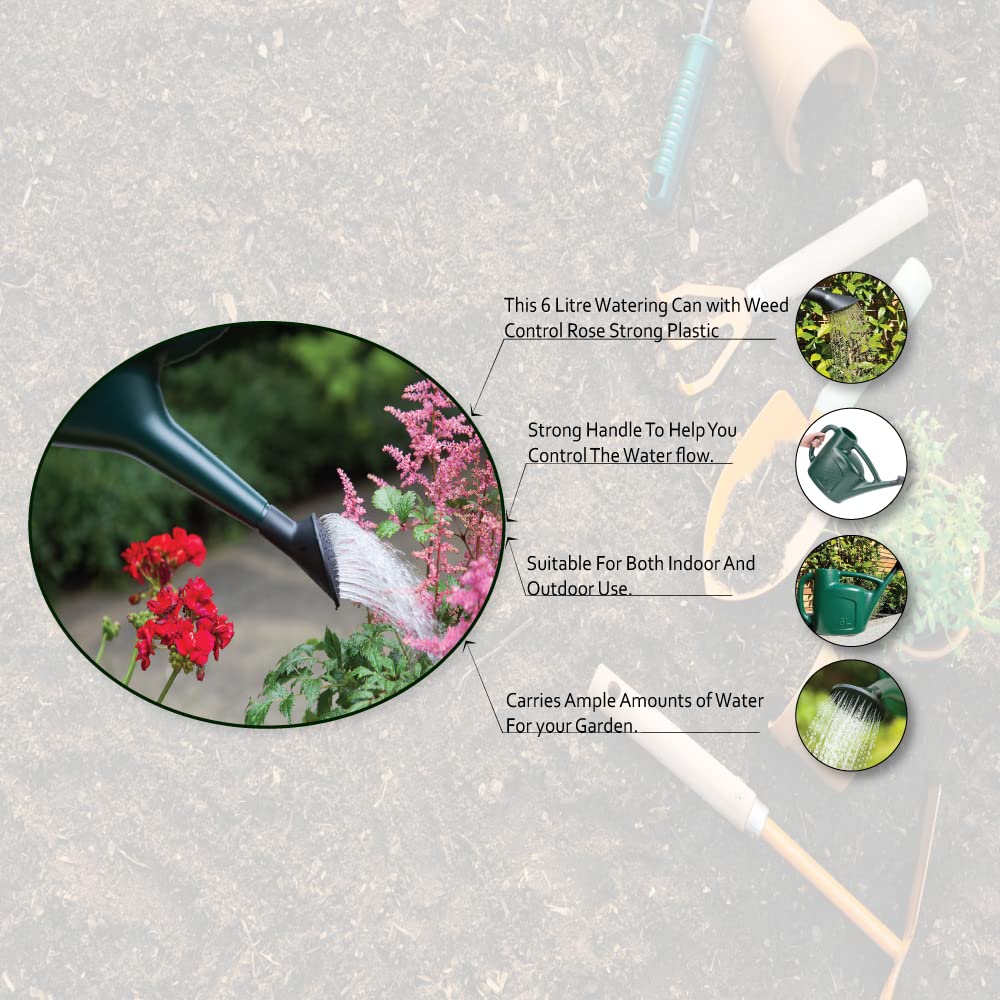 ANGIX 6L Garden Watering Can | Lightweight Can With Double Side Handles And Detachable Plastic Water Sprinkler Rose Head For Indoor and Outdoor Use (Green)