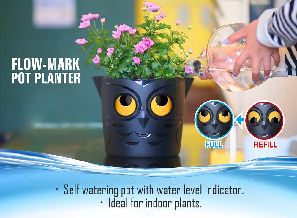 GVG Self Watering Pots Owl Pot Smart Well Aerating High Drainage Animal Planter Black Halloween Pot Large Plastic Plant 25cm Ideal Many Flowers African Violets Orchid Lily