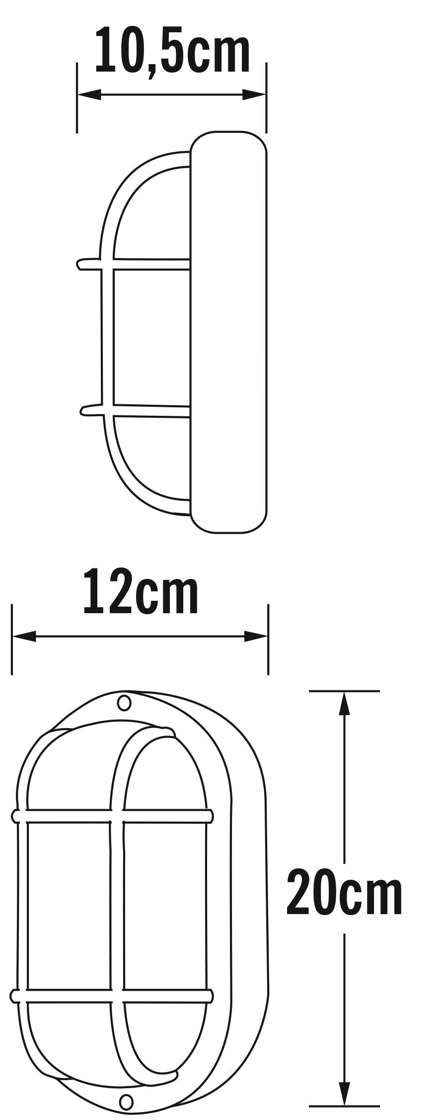Konstsmide 7650-750 Elmas Bulk Head Outdoor Wall Light Mains Powered / W: 12cm D: 10.5cm H: 20cm / 1 x 40 W E27 Max Wall Lamp / Clear Ribbed Glass / Plastic / IP44 / Outside Light Black