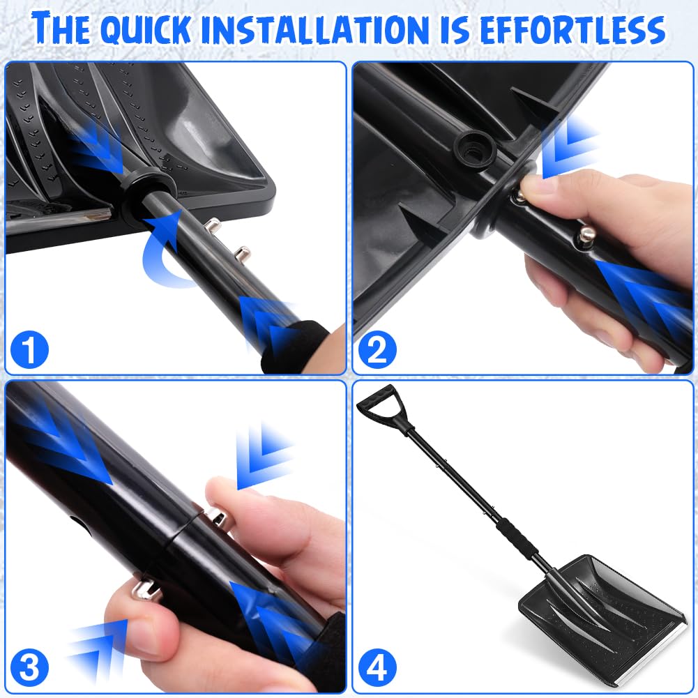 2025 New Snow Shovel, Upgrade Large-Capacity Lightweight Aluminum Portable Snow Shovel, Parent-Child Playing Snow Shovel, Shovel for Garden, Car, Camping with Extra Ice Scrape(Black)