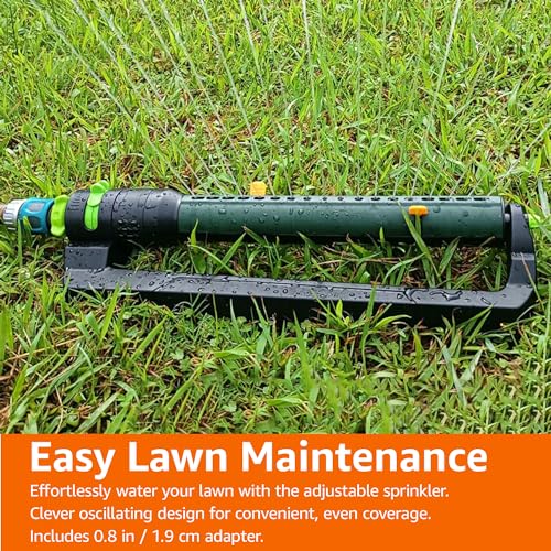Amazon Basics Oscillating Water Sprinkler with 2-Way Adjustment and 1.9 cm Tool Adapter, Black, 49.7 x 17 x 8cm