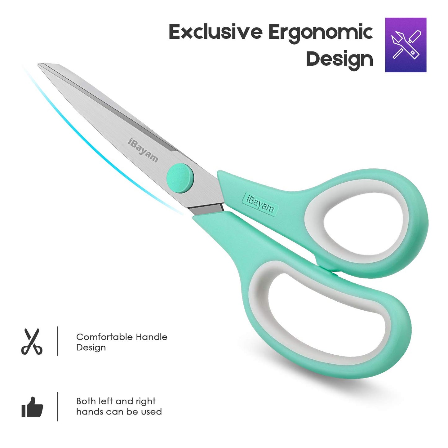 8" Multipurpose Scissors 3 Pack with Ultra Sharp Blades, Comfort-Grip Handles, Sturdy for School Home Office Art Craft Sewing Tailor Heavy Duty